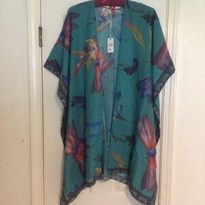 NWT JC Sunny Teal Dragonfly Floral Kimono Cover-Up